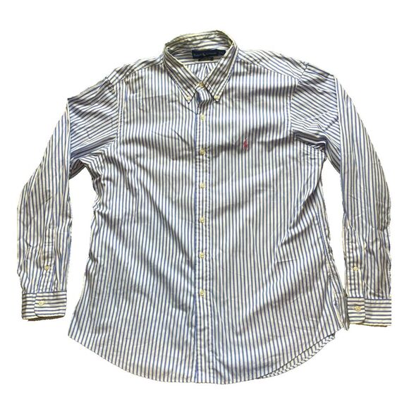 Ralph Lauren Shirt Adult Extra Large Blue White Striped Custom Fit Red Pony Mens - Picture 1 of 10